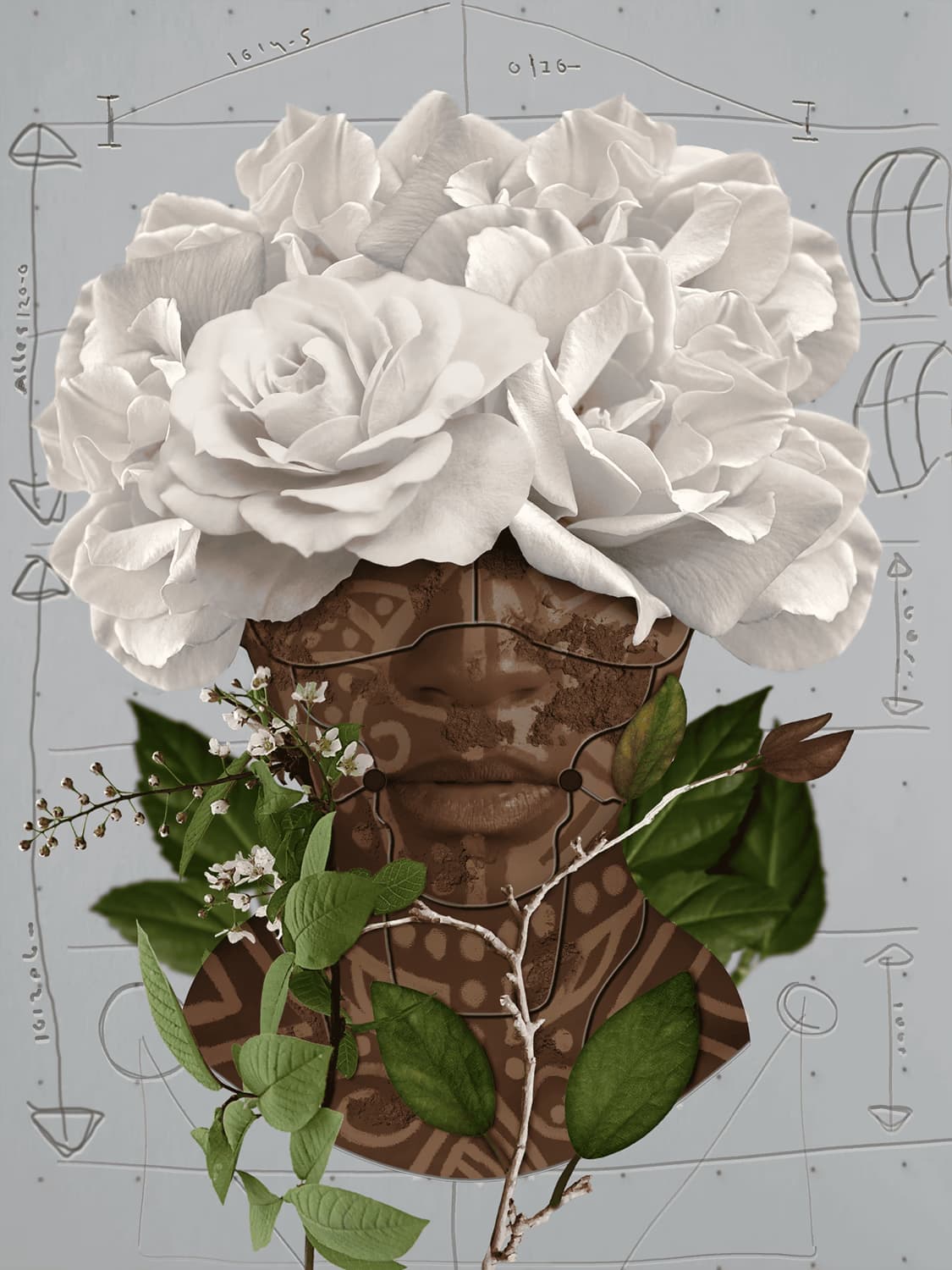 Surreal photo artwork of android and flowers