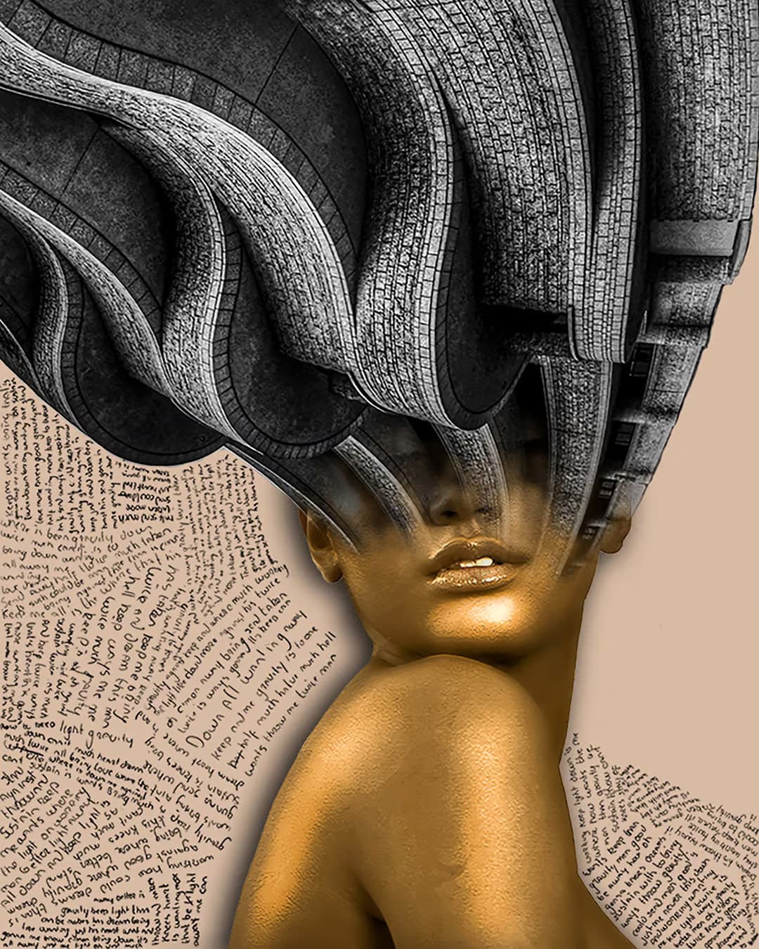 surreal portrait of a woman with golden skin