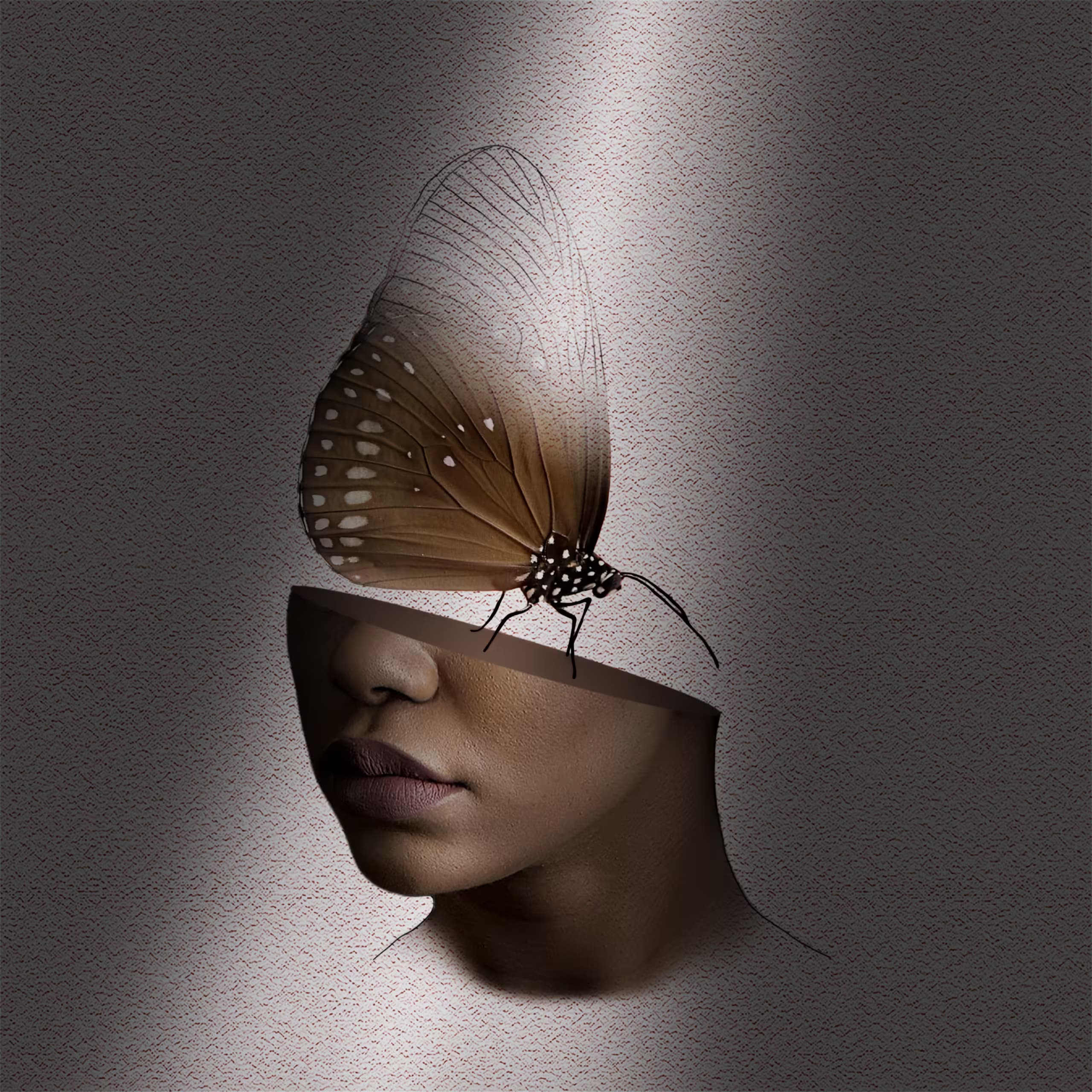 surreal photo art illustration of woman and butterfly