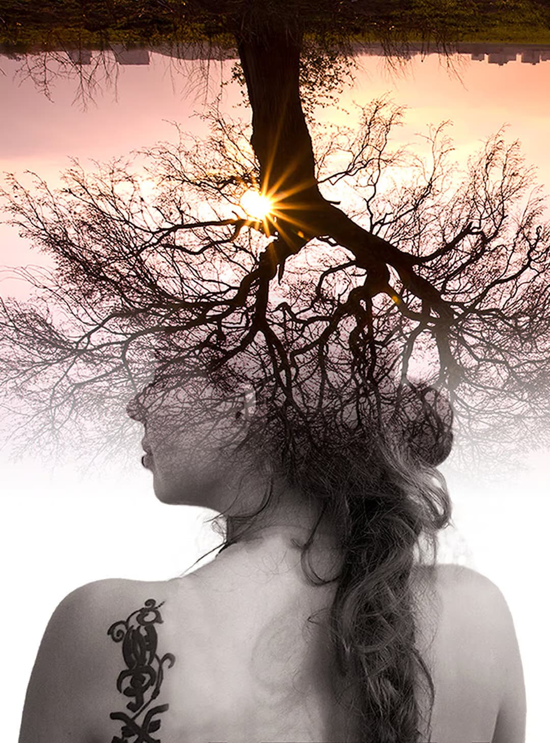 surreal portrait of woman and tree