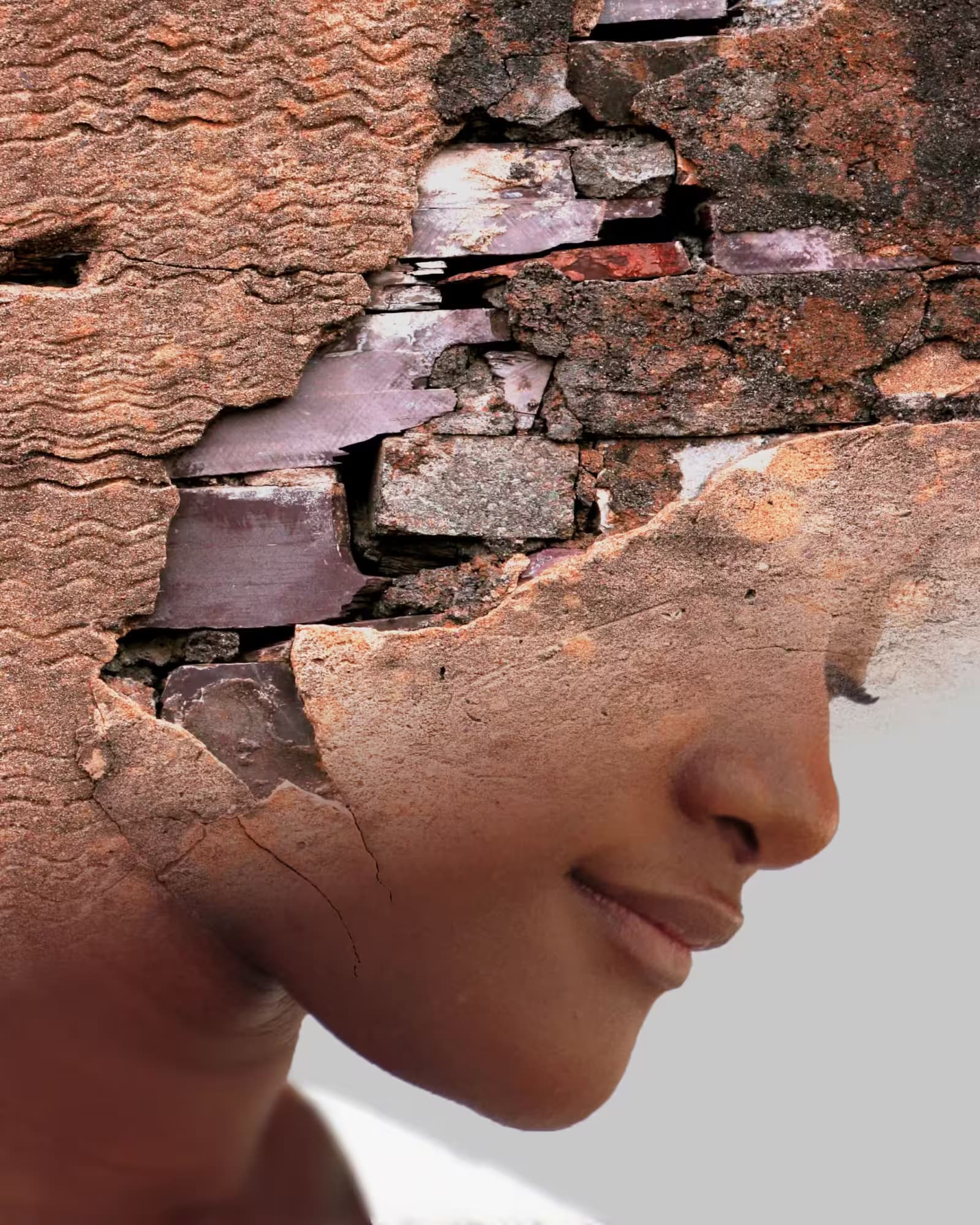 surreal portrait of woman and wall