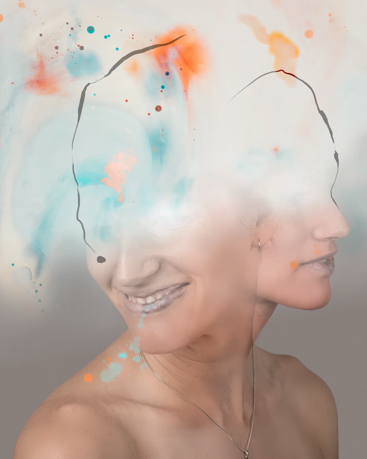 abstract portrait of woman with 2 faces