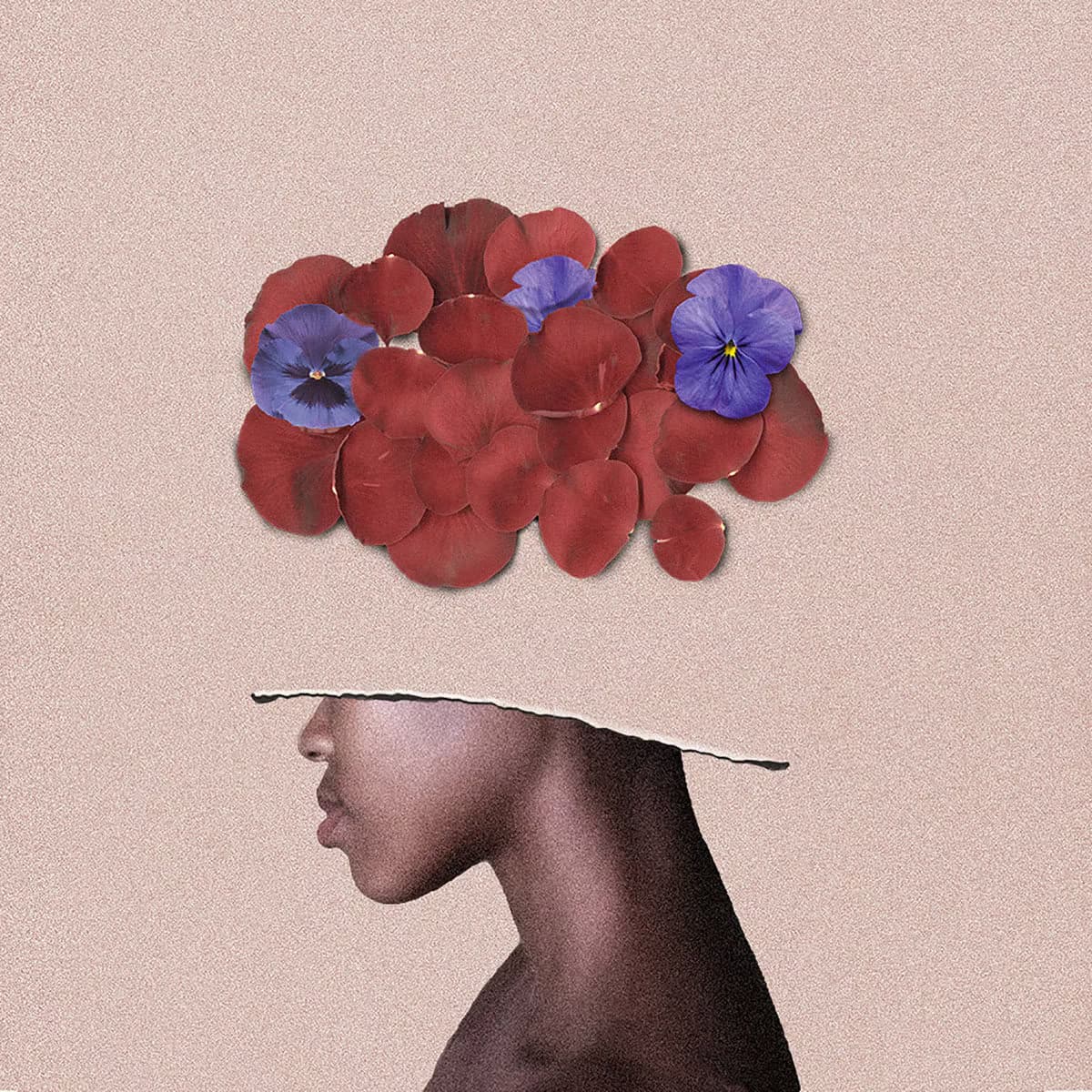 surreal photo artwork of woman and flower petals