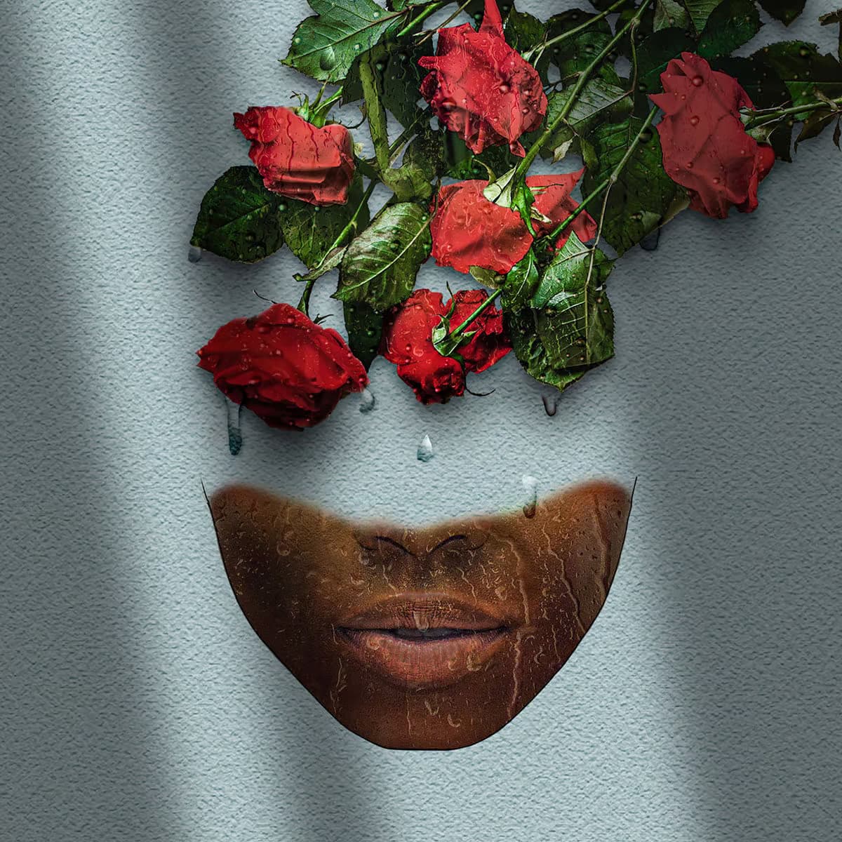 surreal photo artwork of woman and roses